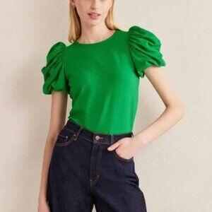 Boden Vibrant Green Puff Sleeve Blouse Size S (4)